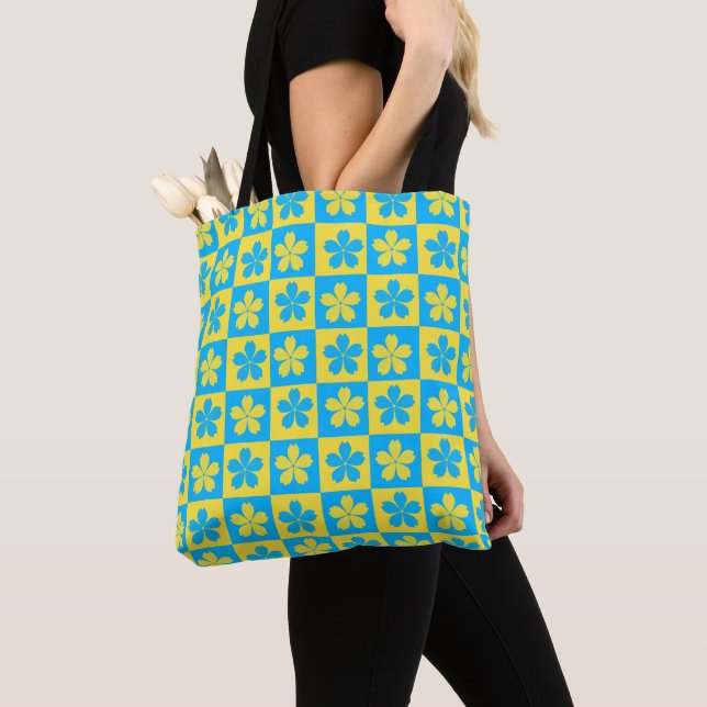 Bolsa Tote Conselho floral amarelo e azul (Close Up)