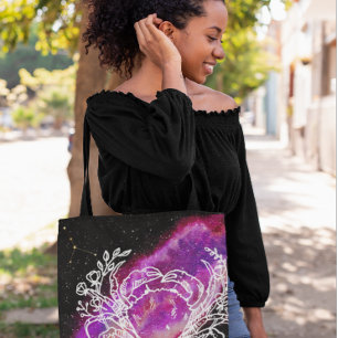 Bolsa Tote Constelação do Câncer Rosa Galáxia Signo do Zodíac