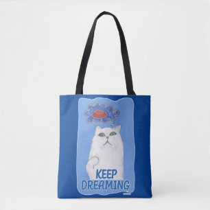 Bolsa Tote Continuar Sonhando com a Ilustração de Gato Doce