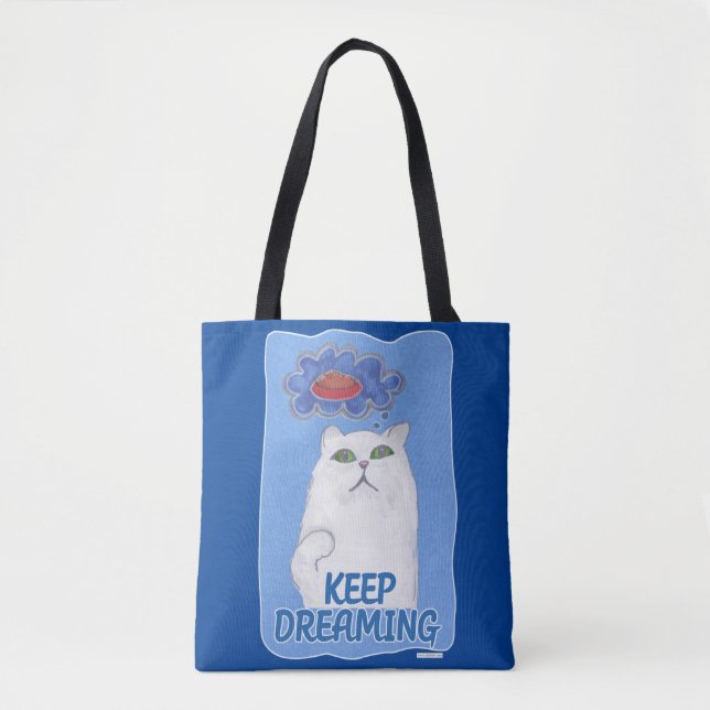 Bolsa Tote Continuar Sonhando com a Ilustração de Gato Doce (Frente)