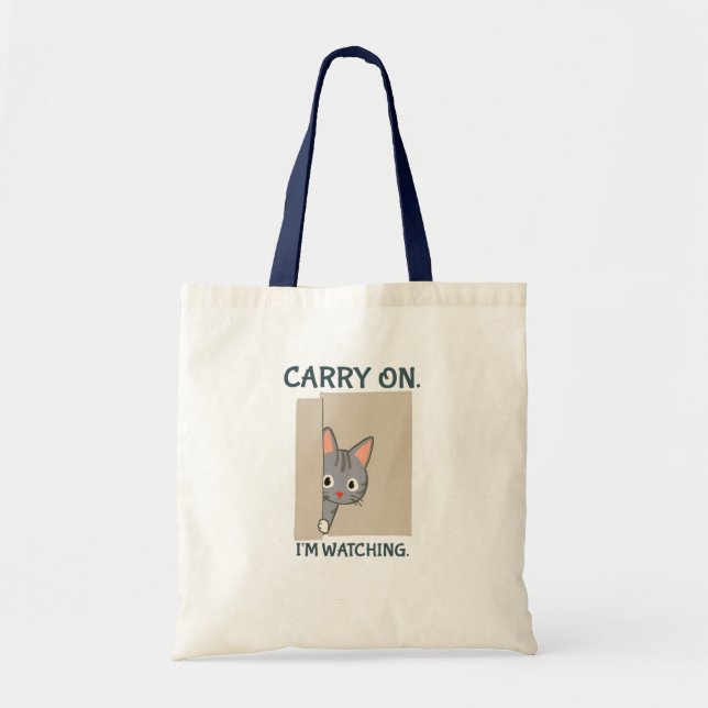 Bolsa Tote Continue, Estou Observando Gato Cinza (Frente)