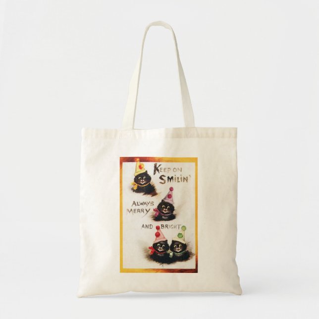 Bolsa Tote Continue sorrindo, Gato Negro, Louis Wain (Frente)