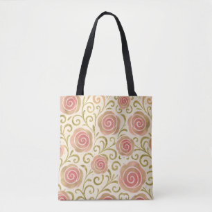 Bolsa Tote Conto de Fadas Rosa e Dourado Princesa Rosas