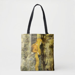 Bolsa Tote Conto de Fadas Vintage, Rapunzel com Cabelo Loiro