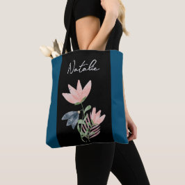 Bolsa Tote Contraste fofo monograma com preto e marinho flora