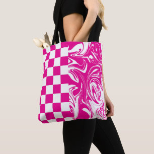 Bolsa Tote Controlos e picos em magenta e branco