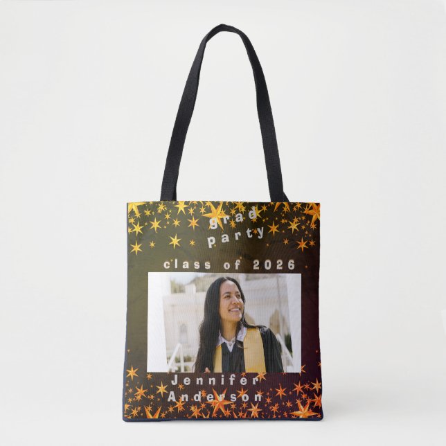 Bolsa Tote convite elegante azul e dourado (Frente)
