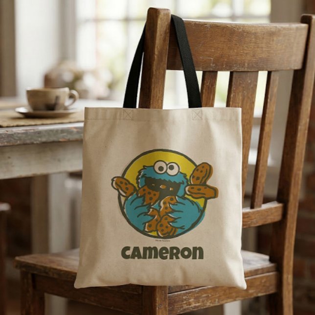 Bolsa Tote Cookie Monster Retro (Generated image of tote bag on chair)