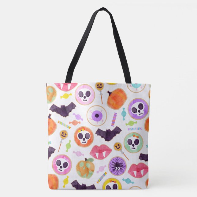 Bolsa Tote Cookies de Halloween de Aquarela Patterno Spooky B (Frente)