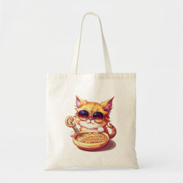 Bolsa Tote Cool Cat Eating Noodles with Stylish Sunglasses