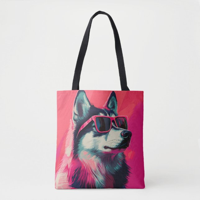 Bolsa Tote Cool Siberian Husky dog with sunglasses (Frente)
