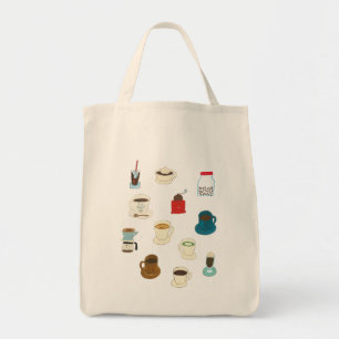 Bolsa Tote Copas desenhadas à mão de café, feijão e triturado