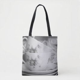Bolsa Tote Copos e goblets Florais Pretos e Brancos