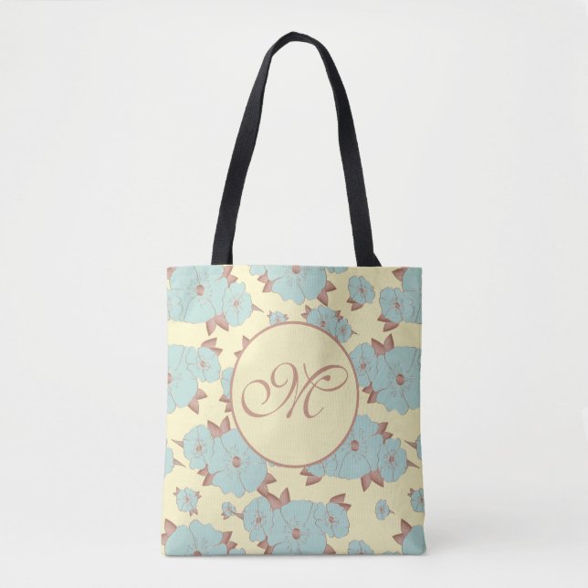Bolsa Tote Copper Pale Teal Floral em Pastel amarelo (Frente)