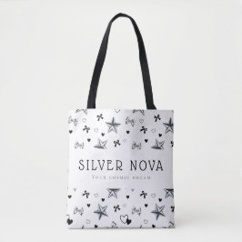 Bolsa Tote Coquete Dark Personalizado Y2K Estrela Prata Fita 
