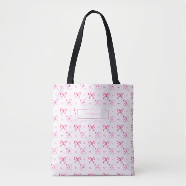 Bolsa Tote Coquette Pink Bow Preppy Girly Aesthetic (Frente)