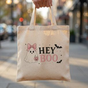Bolsa Tote Coquette Rosa Hey Boo Fantasma Halloween