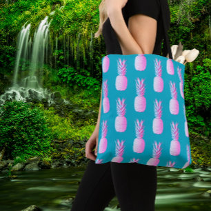 Bolsa Tote Cor Azul Caribenho Abacates Rosa Colorido 