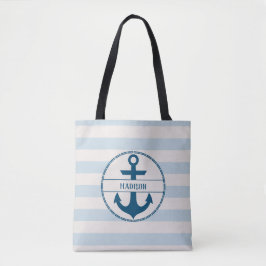Bolsa Tote Cor Azul Náutica Branco Personalizado