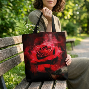 Bolsa Tote Cor da água da flor da rosa vermelha - bb