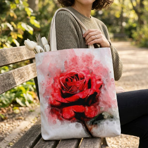 Bolsa Tote Cor da água da flor da rosa vermelha - wb