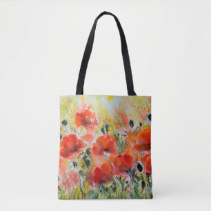 Bolsa Tote Cor da água - pintura de flores vermelhas de papo