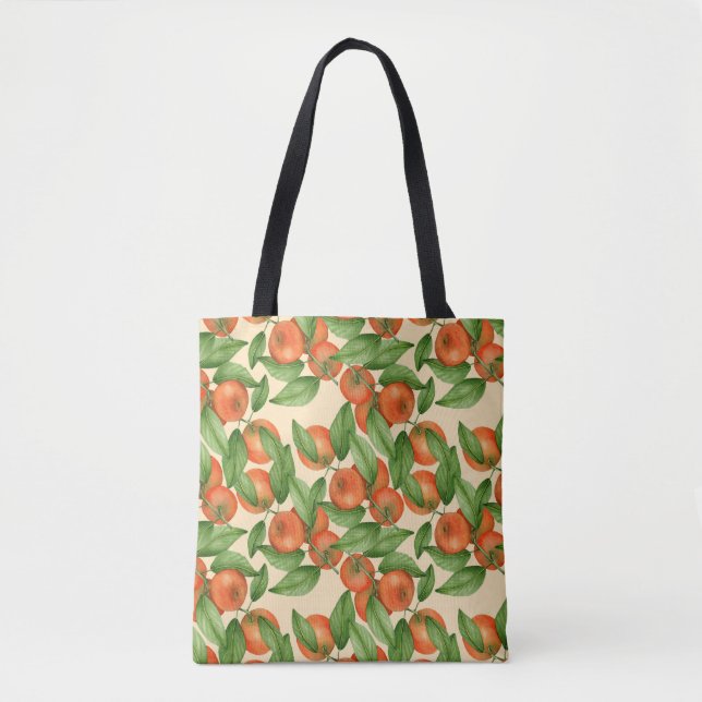 Bolsa Tote Cor d'água da tangerina, padrão de fruta sem costu (Frente)