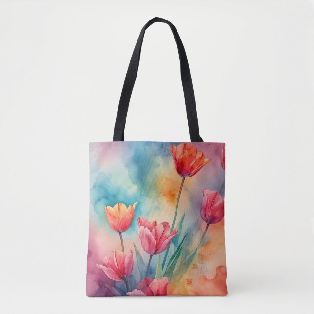 Bolsa Tote Cor d'água das tulipas vibrantes (Frente)