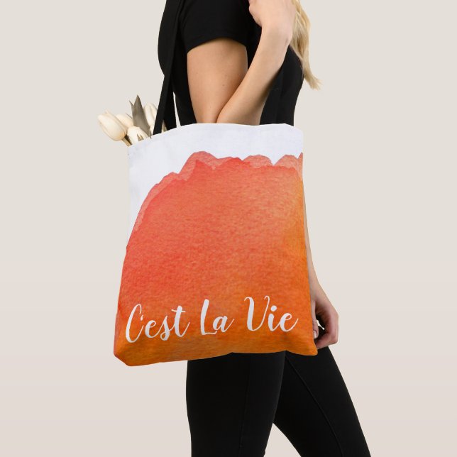 Bolsa Tote Cor d'água laranja C'est La Vie Quote francês (Close Up)