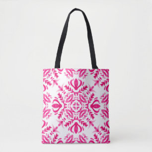 Bolsa Tote Cor d'água rosa: design de azulejo geométrico.