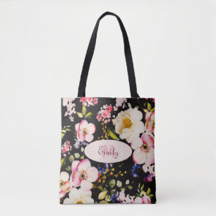 Bolsa Tote Cor d'água - rosada amarela roxas a preto, Monogra