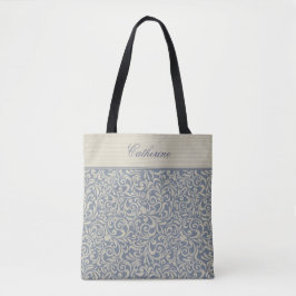 Bolsa Tote Cor damasco Azul Elegante com Texto Personalizado