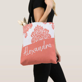 Bolsa Tote Cor damasco branca coral personalizada moderna