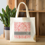 Bolsa Tote Cor damasco de rendas modernas - Coral e Cinzas<br><div class="desc">As modas florais femininas e tradicionais com cores populares. O damasco tem um aspecto de quadro chato.</div>