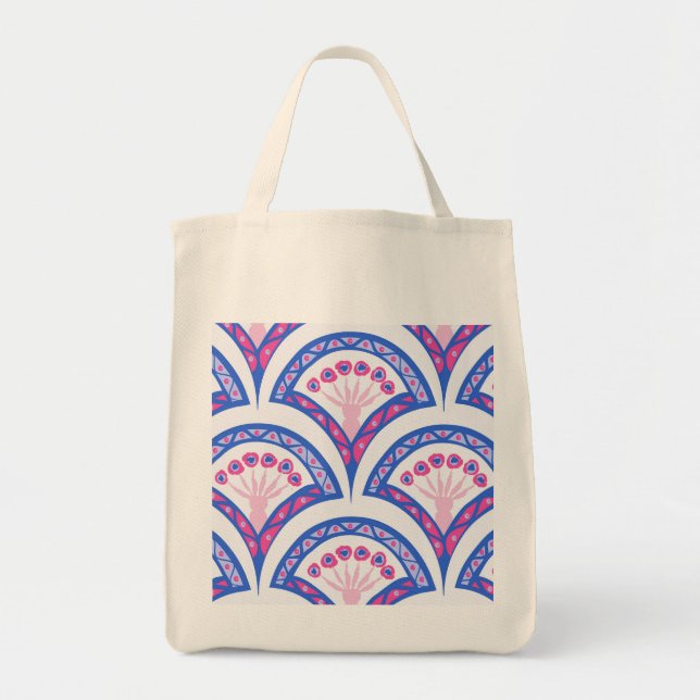 Bolsa Tote cor damasco floral azul (Frente)