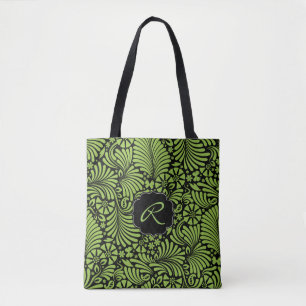 Bolsa Tote Cor damasco tropical verde com monograma