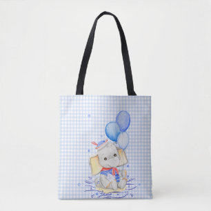 BOLSA TOTE COR DE ÁGUA CUTA PASTEL NAUTICAL BABY ELEFHANT
