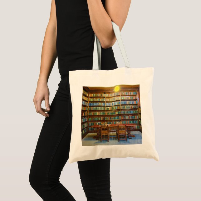 Bolsa Tote Cor de Água dos Livros Biblioteca, (Frente (produto))