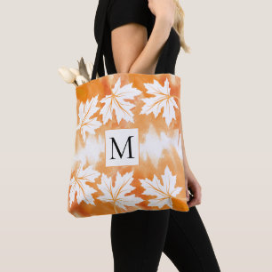 Bolsa Tote Cor de água laranja e monograma das folhas de map