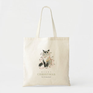 Bolsa Tote Cor de Água Moderna e Bonita Gato de Natal Mau