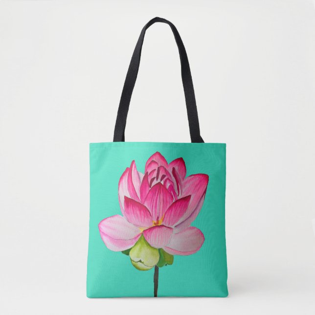 Bolsa Tote Cor de água rosa lótus florada arte fina (Frente)