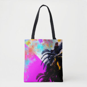 Bolsa Tote Cor-de-rosa Árvores Palmeiras Coloridas de Verão n