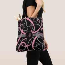 Bolsa Tote Cor-de-rosa-chic e cinzas em monograma retrorrefle