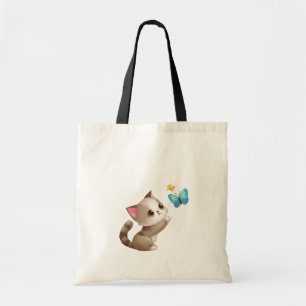 Bolsa Tote Cor de rosa da Cinza branca Gato Tocar Azul Amarel
