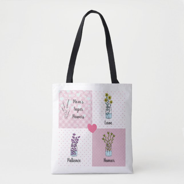 Bolsa Tote Cor-de-rosa floral super poderoso da mãe (Frente)