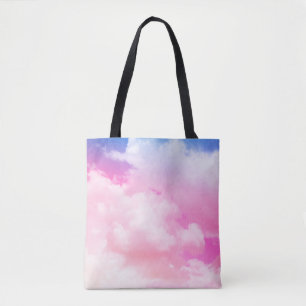 Bolsa Tote cor-de-rosa, paz, azul, nuvens amarelas e céu. Abs