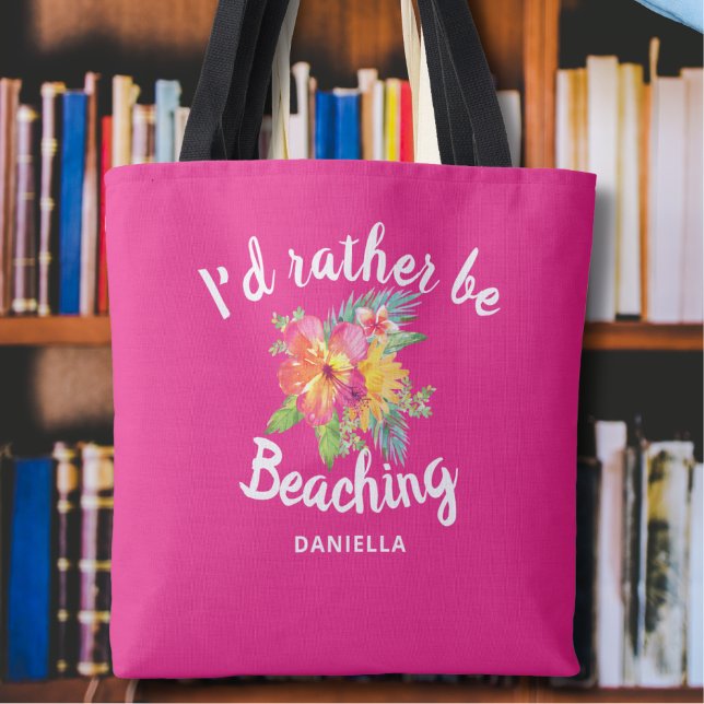 Bolsa Tote Cor-de-rosa personalizada "Preferencialmente Beach (Criador carregado)