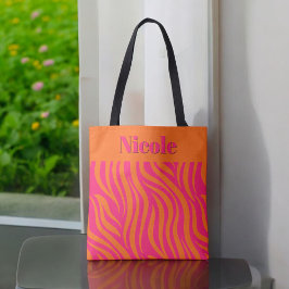 Bolsa Tote Cor-de-rosa-quente e Abstrato cor-de-laranja com u