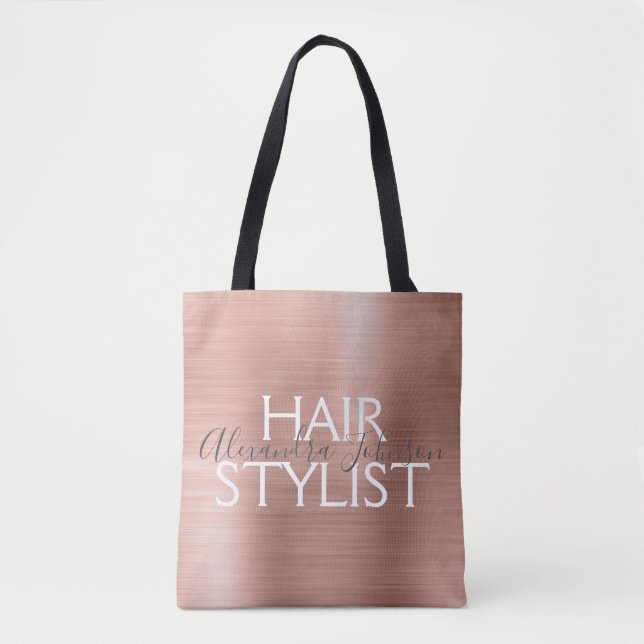 Bolsa Tote Cor-de-rosa-reluzente - Rosa Gold Foil Hair Stylis (Frente)