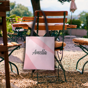 Bolsa Tote Cor-de-rosa rosa pastel de onda geométrica com nom